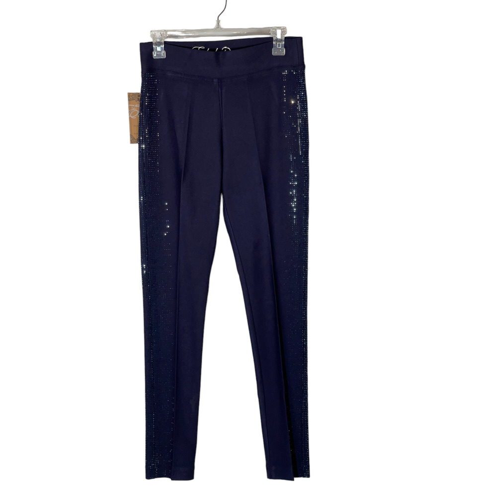 NEW Ethyl Bling Rhinestone Embellished Legging Dress Pants Navy Blue Sizes 4 6 8